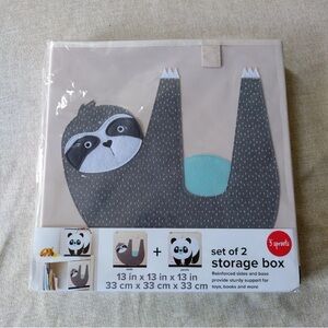 3 Sprouts Storage Bins Sloth & Panda 13x13x13” Set of 2 Fabric Cubes New